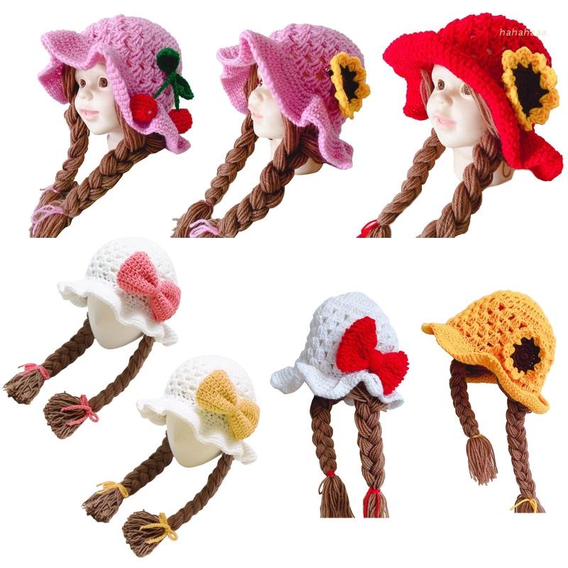 Haha น่ารัก Idyllic Handmade ถักเด็กสาว Twist Braid หมวกทารกวิกผม Brades เด็กโครเชต์หมวก Plaits การถ