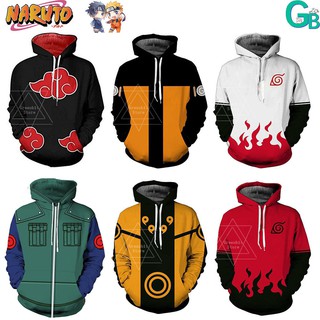 เสื้อฮู้ดแขนยาวพิมพ์ลาย Naruto Hokage Logo 3 D สำหรับผู้ชาย