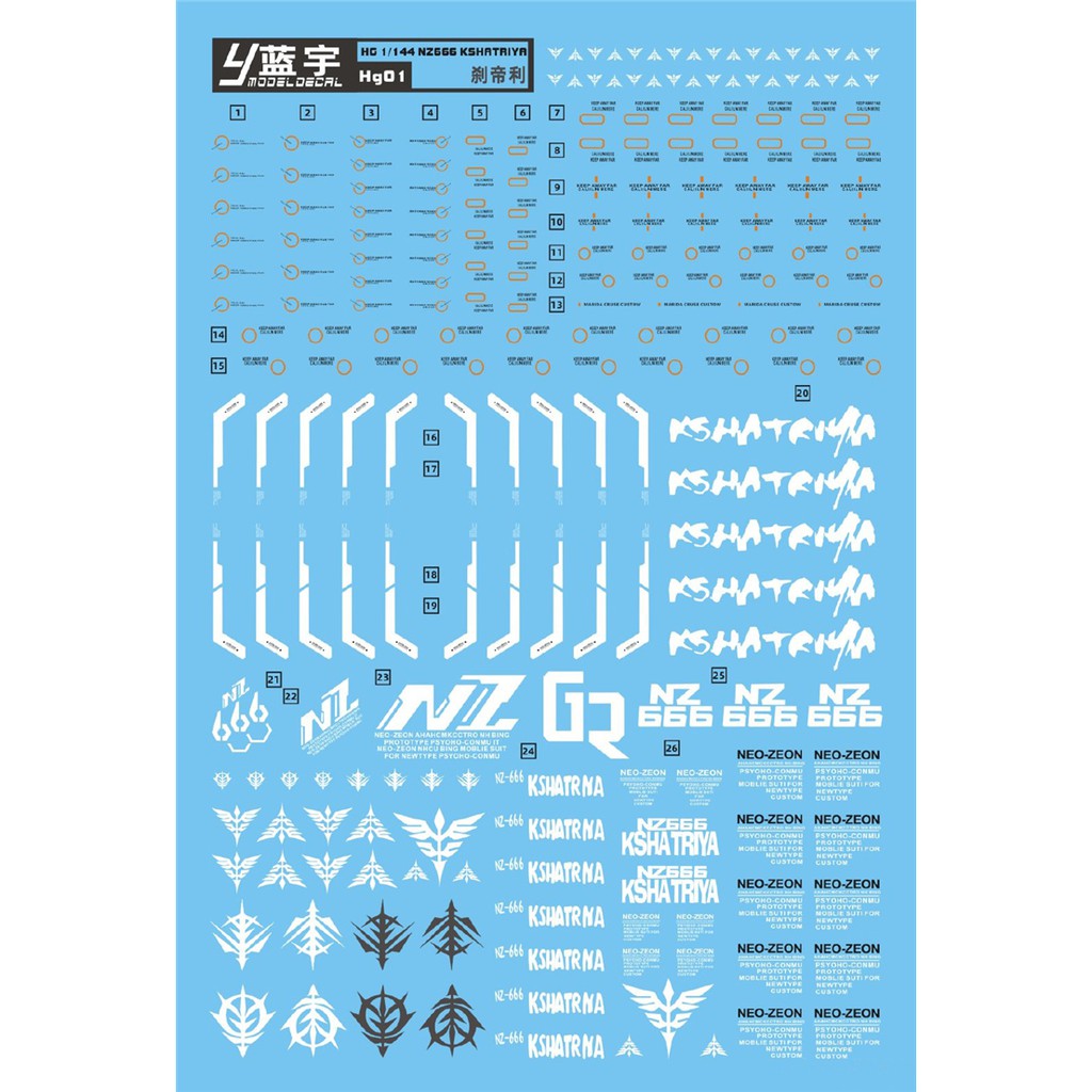 Y Model Water Decal HG 1/144 NZ-666 Kshatriya