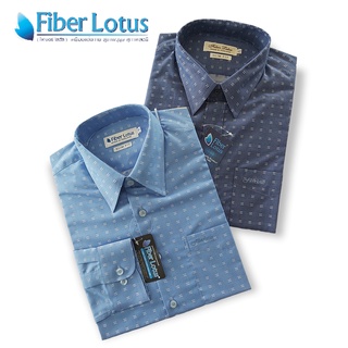 เสื้อเชิ้ตFiberLotus แขนยาว ทรงslimfit สีฟ้าลายทอขึ้นลายดอกสีขาว เนื้อผ้า Cotton เกรดพรีเมี่ยมซุปเปอร์ซอร์ฟ