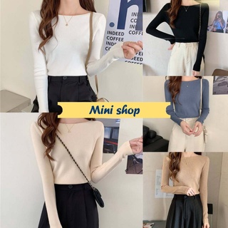 Mini shop🌸พร้อมส่ง🌸(52132) เสื้อไหมพรมแขนยาว คอกว้าง ผ้านิ่มดีเทลผ้าร่องเล็ก