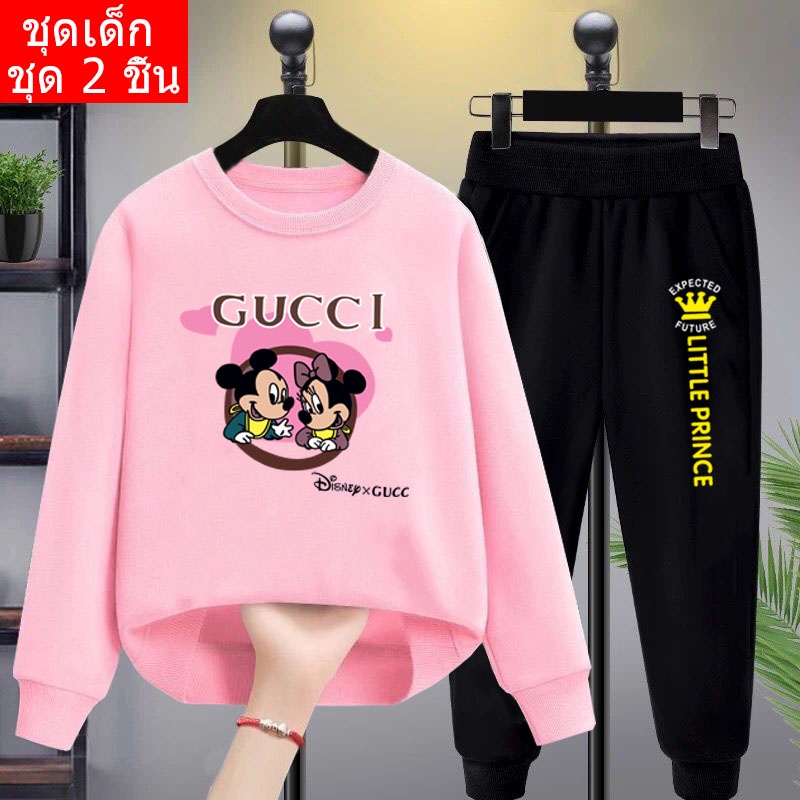 ชุดเซ็ตเด็ก K-2111-O+TKU341 เสื้อกันหนาวคอกลม+กางเกงขายาว สกรีนลายการ์ตูนน่ารักใส่ได้ทั้งหญิงและชาย 