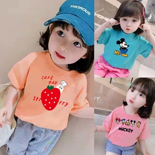 พร้อมส่ง เสื้อยืดแขนสั้น พิมพ์ลายการ์ตูนน่ารัก สําหรับเด็กผู้หญิง