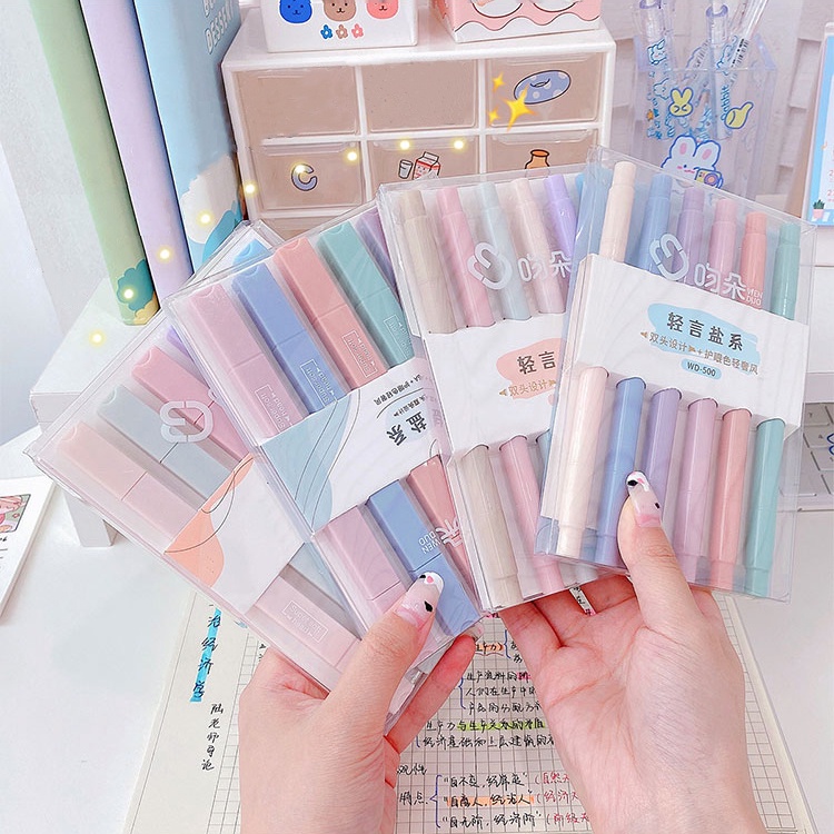 Letit 6 ชิ้น Morandi สีชุดปากกาเน้นข้อความสองหัวนุ่มพิเศษปากกาเรืองแสงอุปกรณ์การเรียน