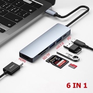 6 In 1 อะแดปเตอร์ฮับ USB Type-C การ์ดรีดเดอร์ HDMI USB C เป็น USB 3.0 สําหรับ