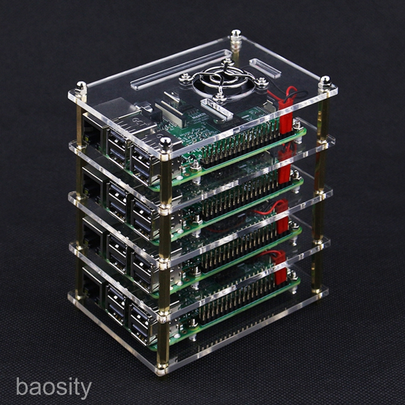 {new}[BAOSITY] 4 Layers Acrylic Clear Stack Case with Fan for Raspberry Pi 3/2 Model B/B+ 9X0P #7