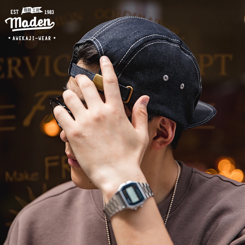 Maden  แบรนด์ Workwear สไตล์ชายหนุ่ม Spike Lee Retro 1960-70S Denim กีฬา5ชิ้นหมวก Campcap โค้งโค้งเส