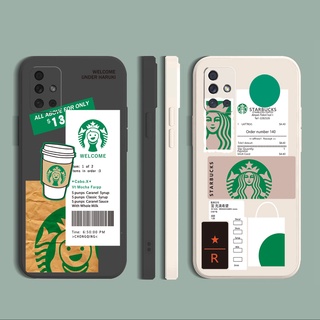 เคสโทรศัพท์มือถือแบบนิ่ม ลาย Starbucks ขอบสี่เหลี่ยม สําหรับ Samsung Galaxy A12 A31 A32 4G A52 A72 5G A11 A51 A20S M42