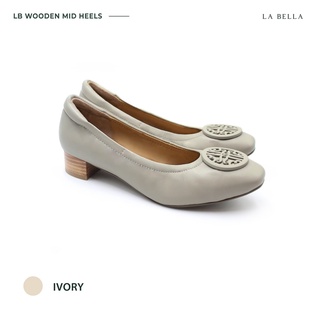 LA BELLA รุ่น LB WOODEN MID HEELS - IVORY