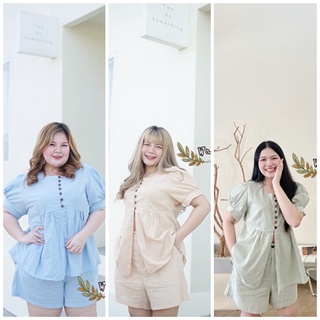 ชุดเซต เสื้อ+กางเกงขาสั้น มีกระเป๋า สไตล์เกาหลี​ สาวอวบ Plussize