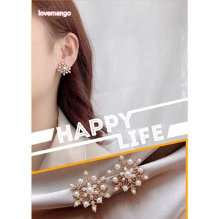 ต่างหูดอกไม้ต่างหูมุกอินเทรนด์ใหม่เกาหลี 925 เงินเข็มต่างหูflower earrings  new trendy pearl earrings Korean 925 silver