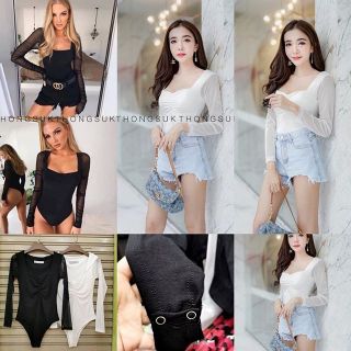 Bodysuits​ คอวี ย่นหน้า แขนยาว ซีทรู