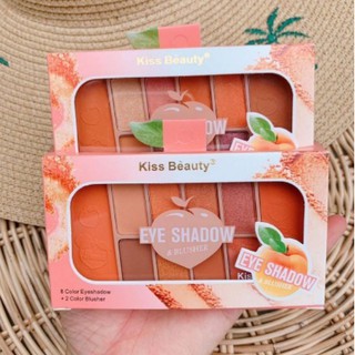 🍑พร้อมส่ง🍑พาเลทลูกพีช Kiss Beauty Eyeshadow พาเลท อายแชโดว์ โทนส้มพีช  คิสบิวตี้อายแชโดว์แอนด์บลัชเชอร์พีช