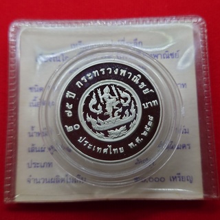 เหรียญนิกเกิลขัดเงา 20 บาท ที่ระลึก 75 ปี กระทรวงพาณิชย์ 2538 พร้อมใบเซอร์