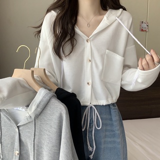 Suxi เสื้อกันหนาวลําลอง มีฮู้ด ทรงหลวม สีพื้น สไตล์เกาหลี แฟชั่นฤดูใบไม้ร่วง สําหรับผู้หญิง