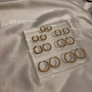 (หนา 3mm) basic stainless hoops ต่างหูห่วงสเตนเลส ไม่ลอกไม่ดำ