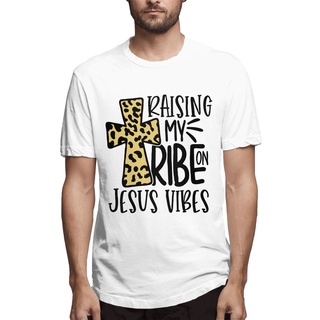 เสื้อยืดผ้าฝ้ายพิมพ์ลายขายดี เสื้อยืดแขนสั้น คอกลม พิมพ์ลาย Raising My Tribe On Jesus Vibes Happy Easter ของแท้ 100% สํา