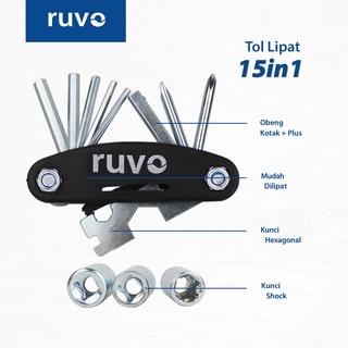 Ruvo Kunci Shock Lipat mini 15 In 1 Alat Kunci Sepeda Lipat/ Sepeda Motor Tools Set Reparasi Obeng Lipat Mudah DI Bawa Dan Di Pakai