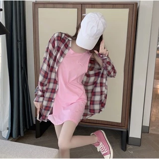 Cicishop(3017)Shirt plaid เสื้อเชิ้ตแขนยาวลายสก๊อต ทรงเบสิคใส่คลุมแมตช์หรือใส่เดี่ยวๆก็ชิคค