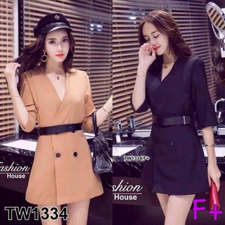 👗Pfashion [ส่งไว!!🚛] P1334 เดรสสูทแขนยาว 4 ส่วนคอวีไขวั