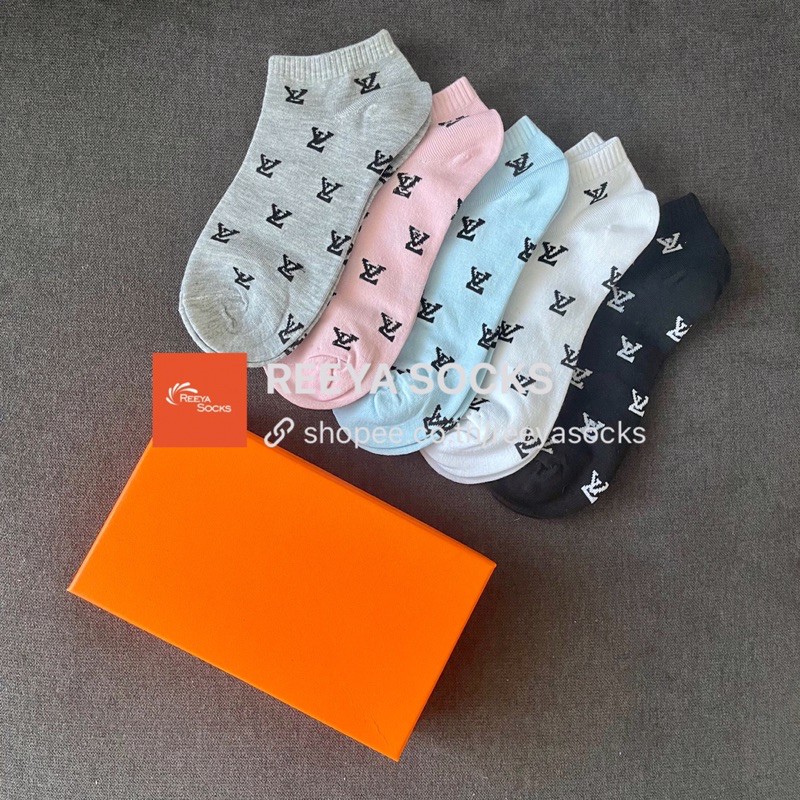 LV set 5คู่1กล่อง ถุงเท้าแบรนด์ข้อสั้น กีฬา งานCotton แฟชั่น พร้อมส่ง