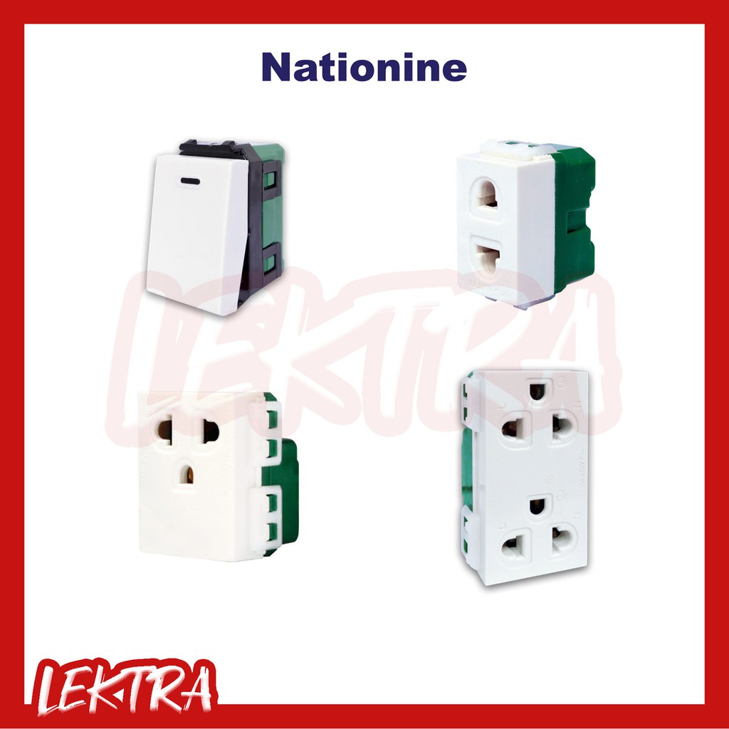 NATIONINE สวิทช์ไฟ ปลั๊กไฟ ปลั๊กเดี่ยว ปลั๊กคู่ มีกราวด์ เต้ารับคู่ 3ขา รุ่นใหม่ WEG
