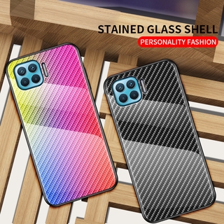 คสโทรศัพท์ For OPPO A93 Phone Case Carbon Fiber Pattern Glass Back Cover +Soft Frame Anti-scratch Casing OPPOA93 A 93