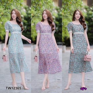 👗Pfashion [ส่งไว!!🚛] P12365 เดรสชีฟองคอเหลี่ยมลายดอกไม้