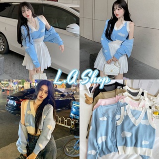 L.A Shop ​พร้อมส่ง เสื้อคลุมไหมพรม+เสื้อกล้าม ลายก้อนเมฆน่ารักสุดๆ " 10038+10038-1"