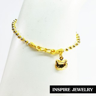 INSPIRE JEWELRY สร้อยข้อมือเม็ดอิตาลี 3มิติ size 2min. ห้อยจี้หน้าแมว น่ารัก งานจิวเวลลี่แบบร้านเพชร.สวยงาม ปราณีต     .