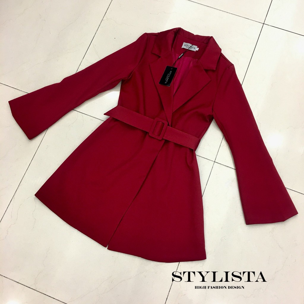 เดรสสูทคอปก แขนยาว สีแดง กระดุมหน้า + เข็มขัด งานป้าย STYLISTA สูท แดง