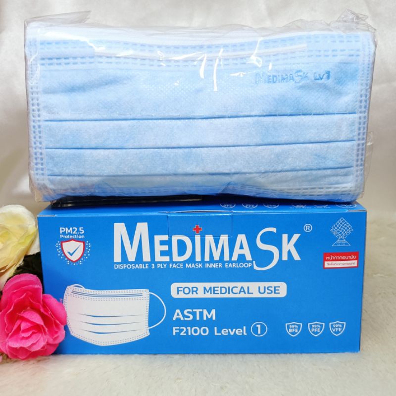 พร้อมส่ง❗ปลีกและยกลัง Medimask ASTM LV 1 สีฟ้า รุ่นใหม่ VFE 99% หน้ากากอนามัยทางการแพทย์
