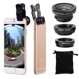 เลนส์กล้อง 3 in 1 Fish Eye + Wide Angle + Macro เลนส์สำหรับมือถือ เลนส์มุมกว้าง 180 องศา สำหรับกล้องโทรศัพท์มือถือ