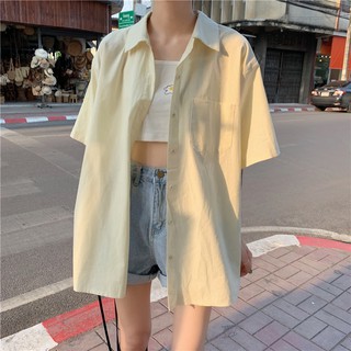 พร้อมส่ง 🌟 short sleeve shirt C1011 เชิ้ตแขนสั้นเหลืองอ่อน เชิ้ตแขนสั้น