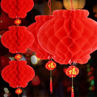 5 Pcs Chinese Style Red Honeycomb Waterproof Paper Lantern For Festival Supplies Party and Wedding Chinese New Year Decoration