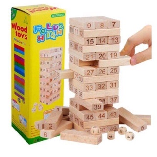 Jenga เกมส์จังก้า ตัวต่อไม้ พร้อมลูกเต๋า กิจกกรมครอบครัว เกมส์ตึกถล่ม คอนโดไม้ มีตัวเลข เกมส์สำหรับครอบครัว TY697