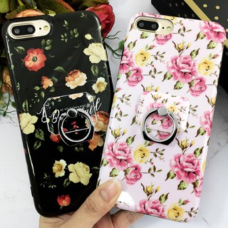 พร้อมส่งหัวเว่ย Y6 2019 เคส IMD ลายดอกไม้แบบเงาพร้อมแหวนติดเคสตั้งได้หมุนได้ 360 องศา เคสดอกไม้