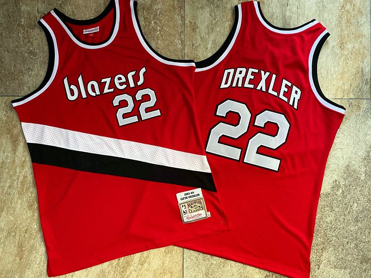 Mens Portland Trail Blazers 22 Clyde Drexler Mitchell Ness1983-84 Red Jersey