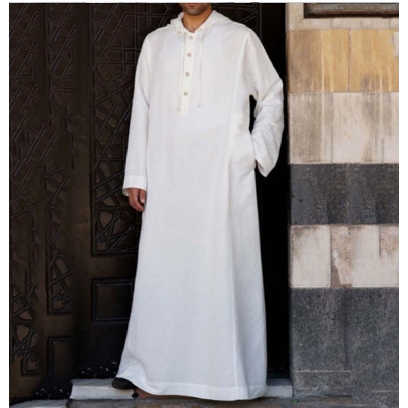 เสื้อผ้าผู้ชายมุสลิม  Muslim Fashion Men Hooded Shirt Robe Dubai Kaftan Dress Arabic Kaftan Pakistan Islamic Clothing Ab #4