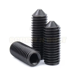 สกรู ตัวหนอน ขัน หกเหลี่ยม ปลายแหลม เหล็กแข็ง 12.9 เกลียวมิล หยาบ M5 M6 M8 / Hex Socket Set Screw Cone Point Gr. 12.9