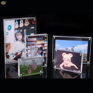 New Acrylic Freestanding Business Card Holder Magnetic Photo Decor Small Polished High-Clear Transparent Picture Frame