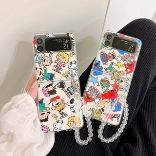 เคสโทรศัพท์มือถือแบบนิ่ม ใส ลายการ์ตูน Snoopy Sesame Street น่ารัก สําหรับ Samsung Z Flip 3 Z Flip 4 5G ZFlip3 ZFlip4 Galaxy Z Flip 3 Z Flip 4