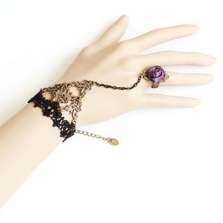 สร้อยข้อมือ+แหวนปรับขนาดได้ Purple Rose