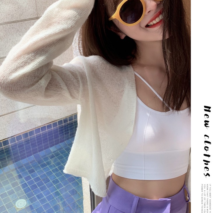 Cuties 70010 เสื้อคลุมแขนยาว คาร์ดิแกนแขนยาว แฟชั่นสไตล์เกาหลี ผ้าบ้างใส่สบายไม่คันตัว กันแดดดี เสื้อคลุมบางๆ ชีฟอง