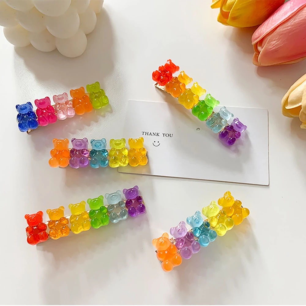 กิ๊บติดผม เจลลี่ การ์ตูนหมี สีรุ้ง / โลหะผสมเรซิน ที่มีสีสัน กัมมี่ หมี กิ๊บ / กิ๊บติดผม เด็กผู้หญิง