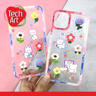 Samsung A10 / A12 / A13 / A22(5G) / A23 / A53 เคสมือถือนิ่มใสกันกล้อง ซิลิโคน TPU ติดการ์ตูนดอกไม้นูน ลายสุดน่ารัก