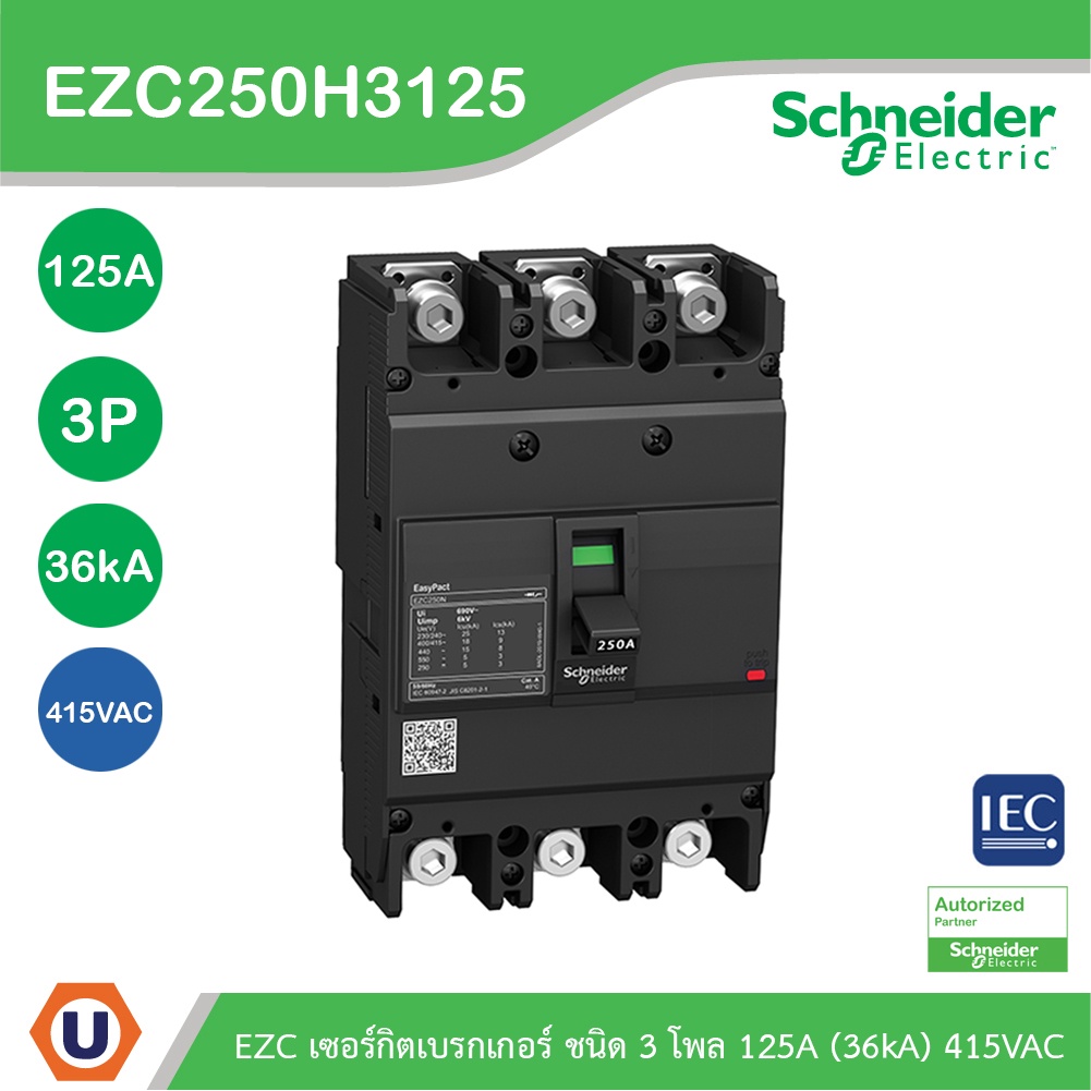 Schneider Circuit Breaker EasyPact EZC250H - TMD - 125 A - 3 poles 3d รหัส EZC250H3125T สั่งซื้อที่ร