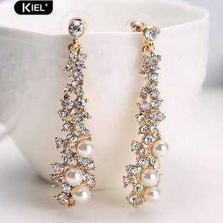 Kiel ไข่มุกอันหรูหราเพิร์ล Rhinestone Dangle Chandelier Drop Earrings Jewelry