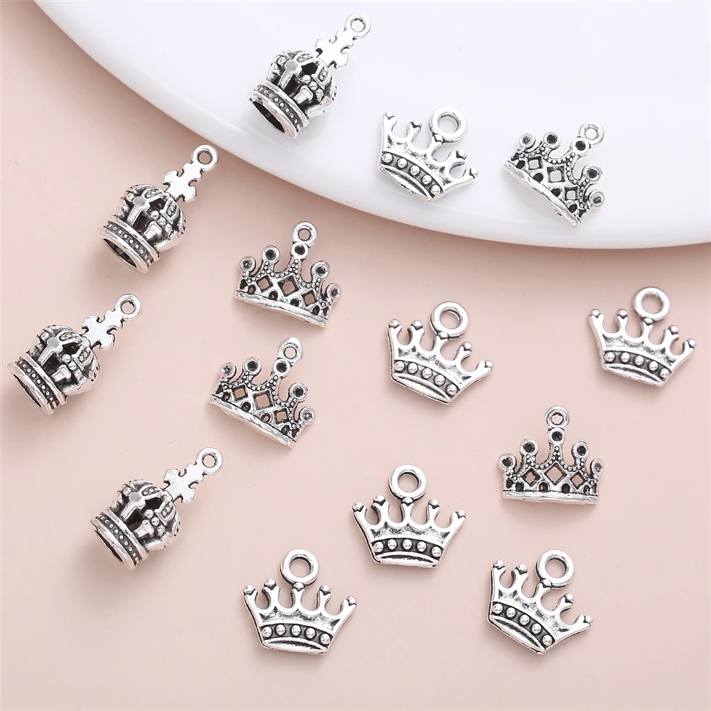 จี้รูปมงกุฎ สไตล์วินเทจ สําหรับทําเครื่องประดับ สร้อยคอ DIY จํานวน 20 ชิ้น ต่อชุด