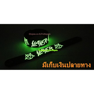 SLAYER สเลเยอร์ Wristband ริสแบนด์ เรืองแสง กำไลยาง ปั๊มนูน วงร็อค pg109 สินค้าแฟชั่น